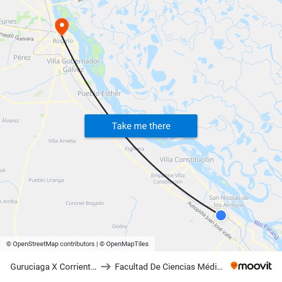 Guruciaga X Corrientes to Facultad De Ciencias Médicas map