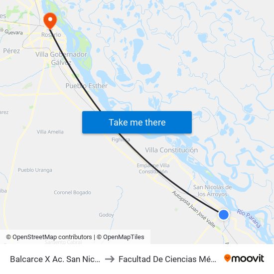 Balcarce X Ac. San Nicolas to Facultad De Ciencias Médicas map