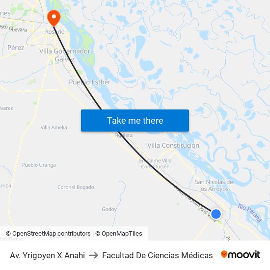 Av. Yrigoyen X Anahi to Facultad De Ciencias Médicas map