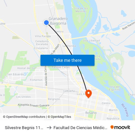 Silvestre Begnis 1102 to Facultad De Ciencias Médicas map