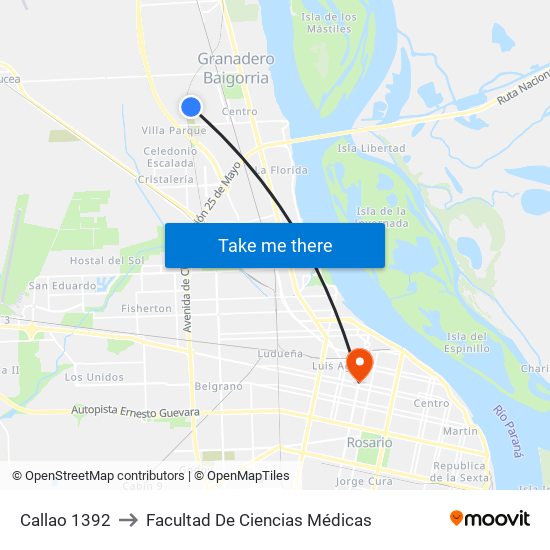 Callao 1392 to Facultad De Ciencias Médicas map