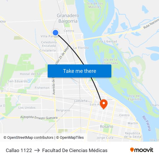 Callao 1122 to Facultad De Ciencias Médicas map