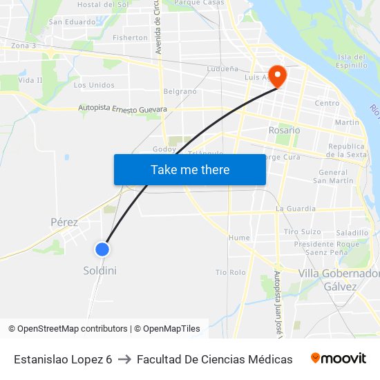 Estanislao Lopez 6 to Facultad De Ciencias Médicas map
