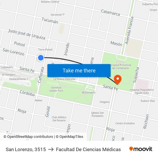 San Lorenzo, 3515 to Facultad De Ciencias Médicas map
