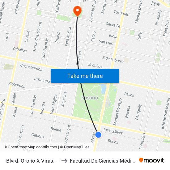 Blvrd. Oroño X Virasoro to Facultad De Ciencias Médicas map
