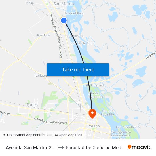 Avenida San Martín, 2235 to Facultad De Ciencias Médicas map
