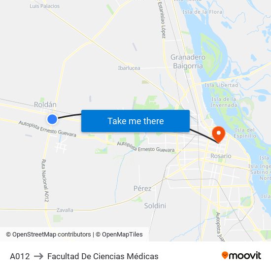 A012 to Facultad De Ciencias Médicas map