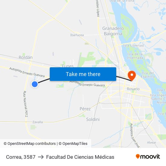 Correa, 3587 to Facultad De Ciencias Médicas map