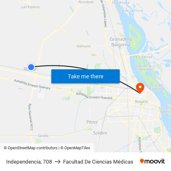 Independencia, 708 to Facultad De Ciencias Médicas map