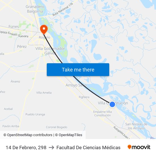 14 De Febrero, 298 to Facultad De Ciencias Médicas map