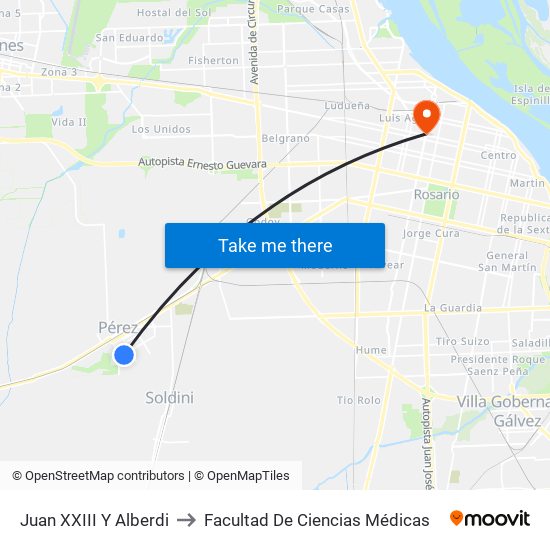 Juan XXIII Y Alberdi to Facultad De Ciencias Médicas map