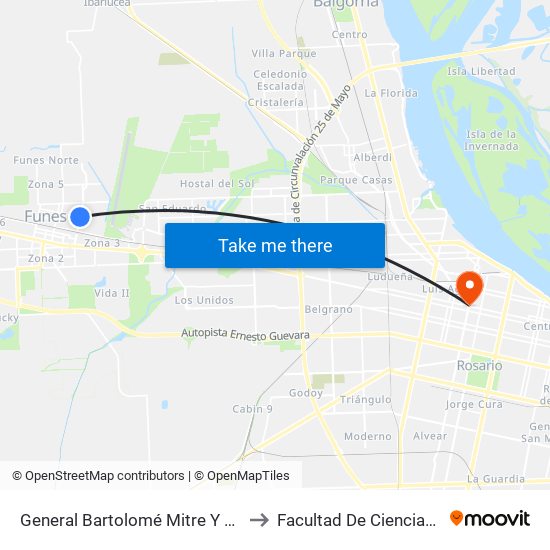 General Bartolomé Mitre Y Buenos Aires to Facultad De Ciencias Médicas map