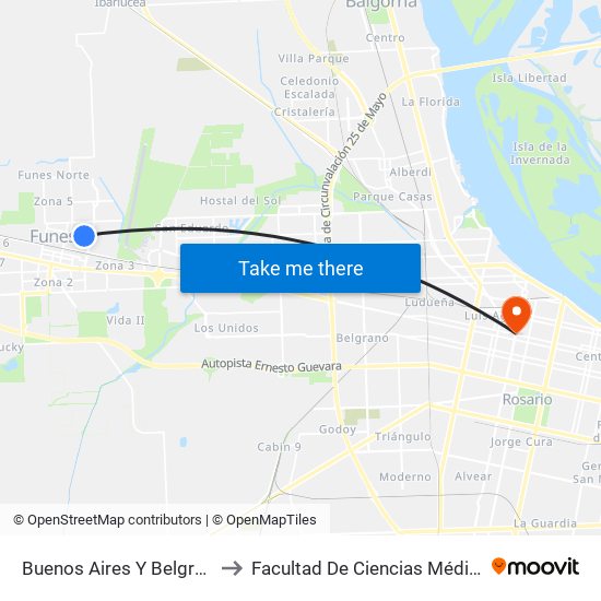 Buenos Aires Y Belgrano to Facultad De Ciencias Médicas map