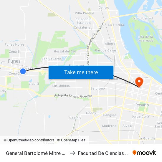 General Bartolomé Mitre Y Dorrego to Facultad De Ciencias Médicas map