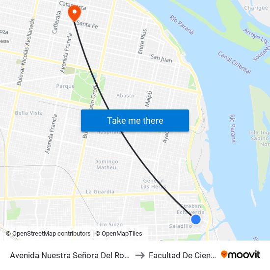 Avenida Nuestra Señora Del Rosario Y Argentina 387s to Facultad De Ciencias Médicas map