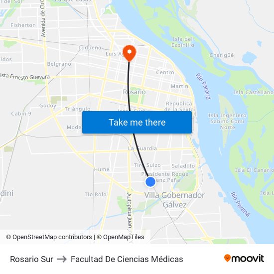 Rosario Sur to Facultad De Ciencias Médicas map