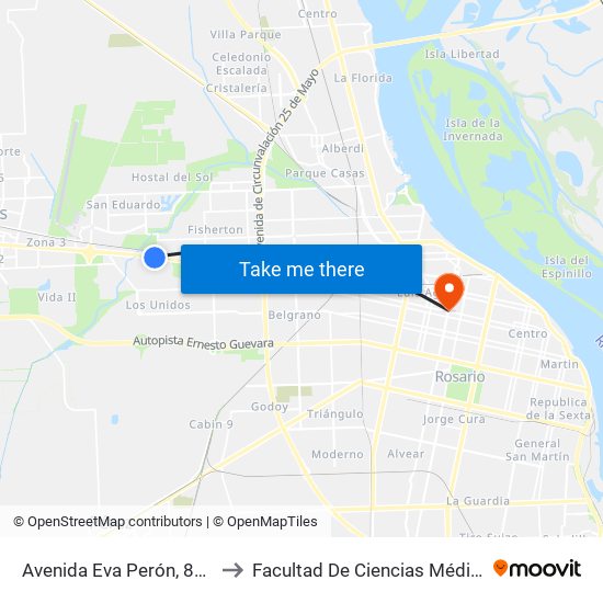 Avenida Eva Perón, 8917 to Facultad De Ciencias Médicas map