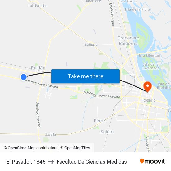 El Payador, 1845 to Facultad De Ciencias Médicas map