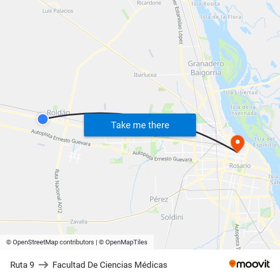 Ruta 9 to Facultad De Ciencias Médicas map