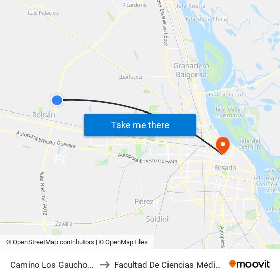Camino Los Gauchos 2 to Facultad De Ciencias Médicas map