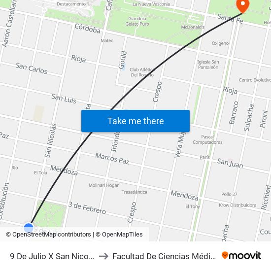 9 De Julio X San Nicolás to Facultad De Ciencias Médicas map