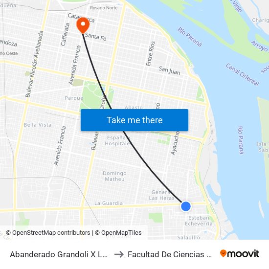 Abanderado Grandoli X Lola Mora to Facultad De Ciencias Médicas map