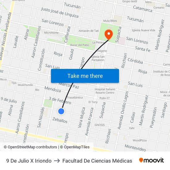 9 De Julio X Iriondo to Facultad De Ciencias Médicas map