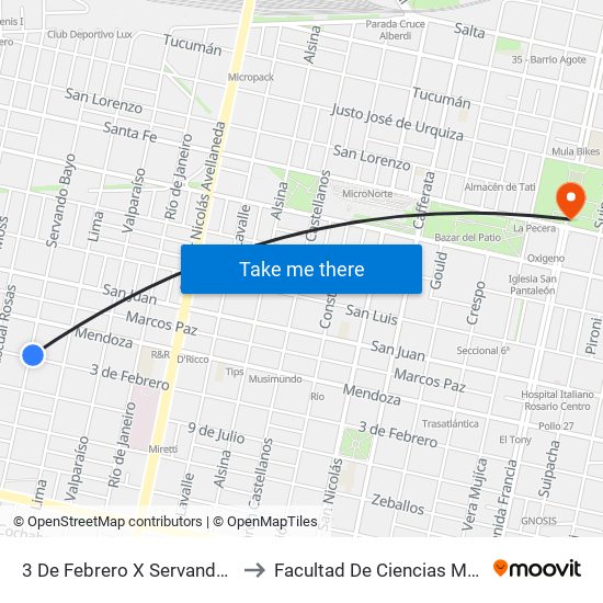 3 De Febrero X Servando Bayo to Facultad De Ciencias Médicas map