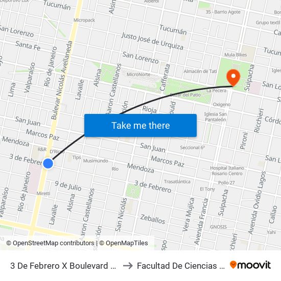 3 De Febrero X Boulevard Avellaneda to Facultad De Ciencias Médicas map