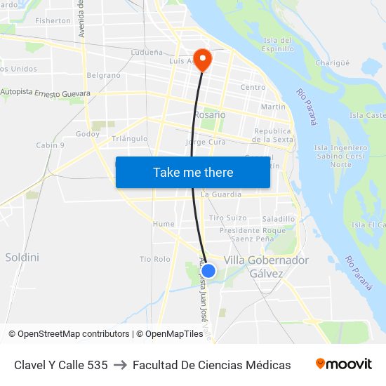 Clavel Y Calle 535 to Facultad De Ciencias Médicas map