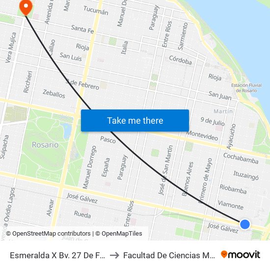 Esmeralda X Bv. 27 De Febrero to Facultad De Ciencias Médicas map