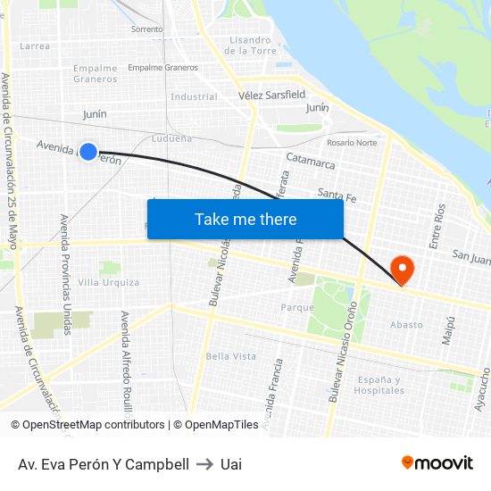 Av. Eva Perón Y Campbell to Uai map