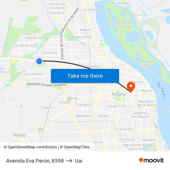 Avenida Eva Perón, 8598 to Uai map