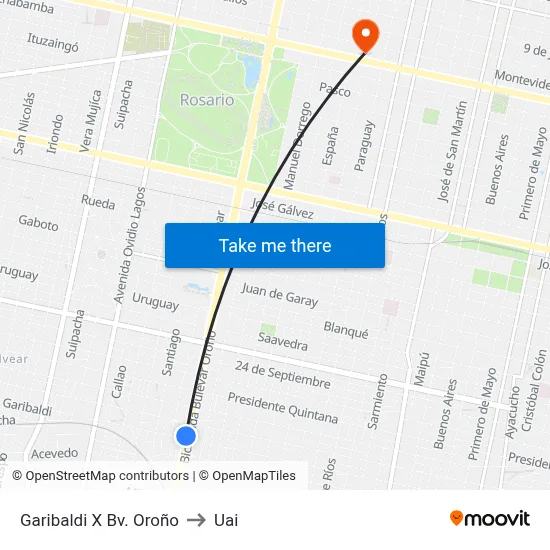 Garibaldi X Bv. Oroño to Uai map