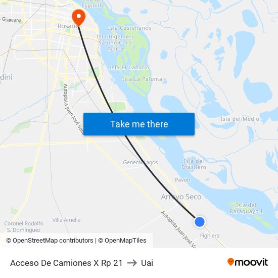 Acceso De Camiones X Rp 21 to Uai map