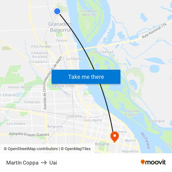 Martín Coppa to Uai map