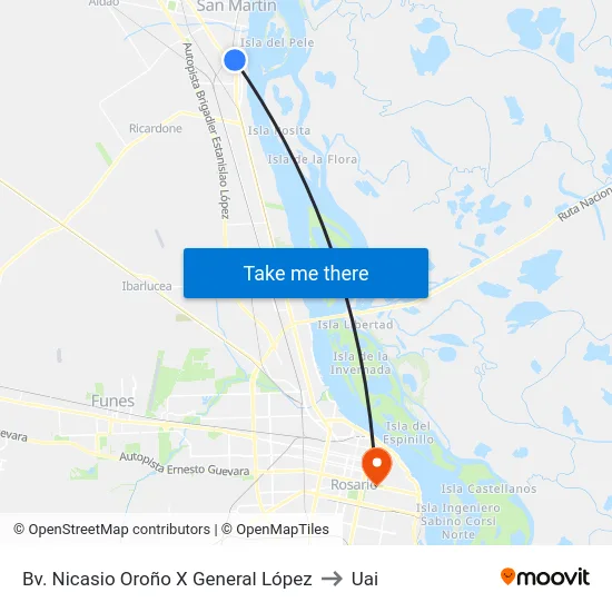 Bv. Nicasio Oroño X General López to Uai map