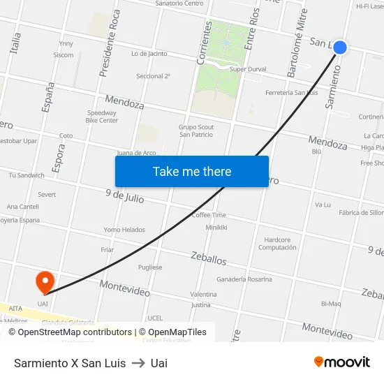 Sarmiento X San Luis to Uai map