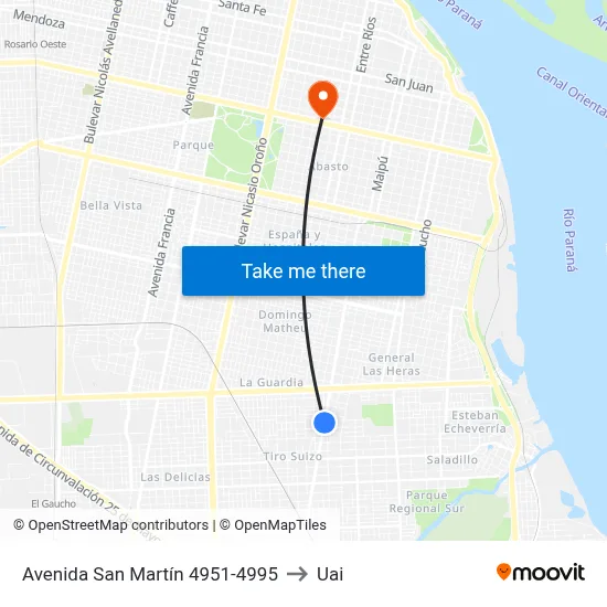 Avenida San Martín 4951-4995 to Uai map