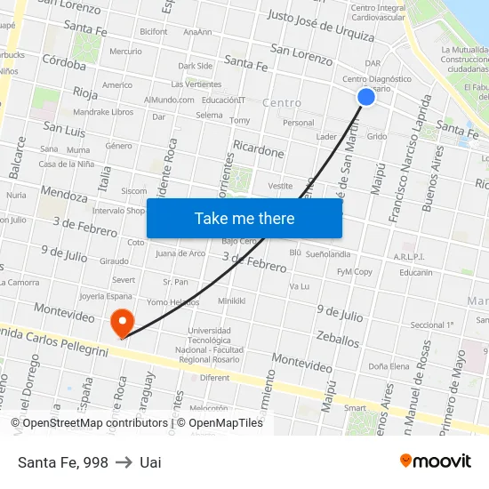 Santa Fe, 998 to Uai map