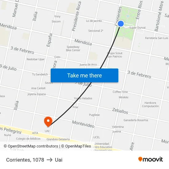 Corrientes, 1078 to Uai map