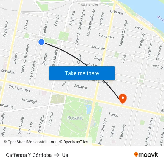 Cafferata Y Córdoba to Uai map