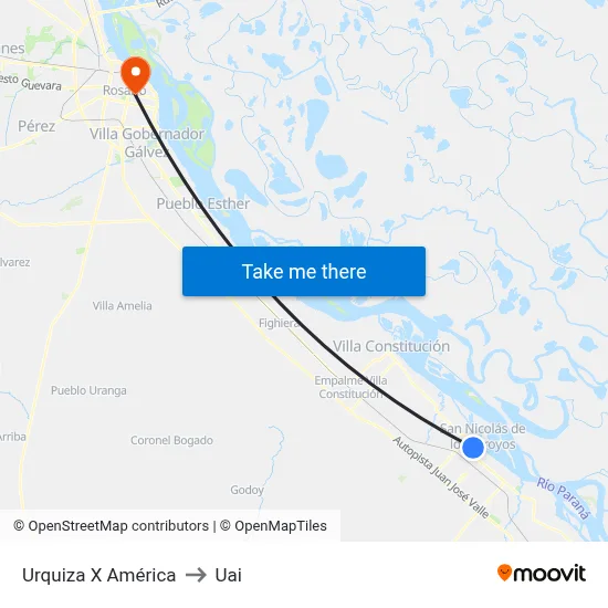 Urquiza X América to Uai map