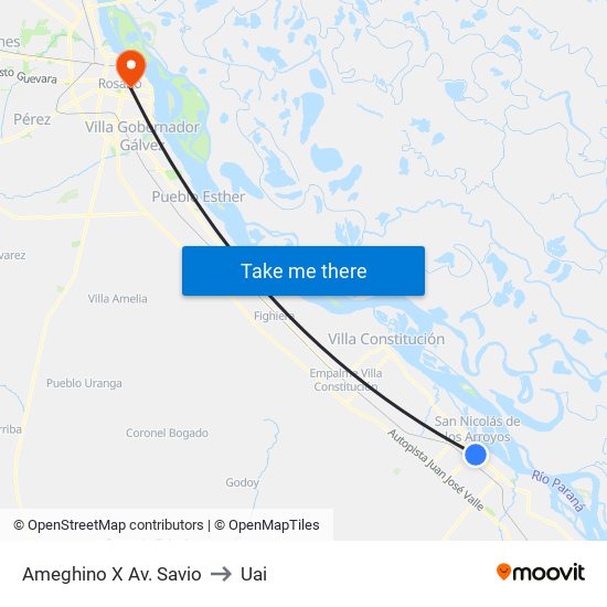 Ameghino X Av. Savio to Uai map