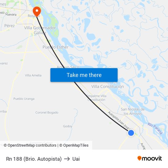 Rn 188 (Brio. Autopista) to Uai map