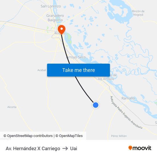 Av. Hernández X Carriego to Uai map