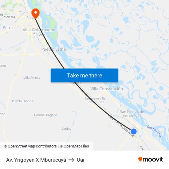 Av. Yrigoyen X Mburucuyá to Uai map