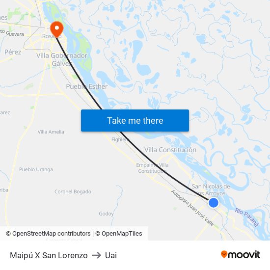 Maipú X San Lorenzo to Uai map