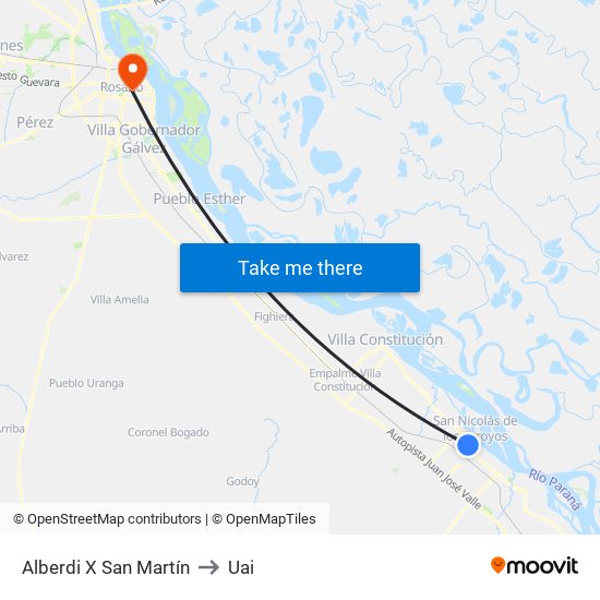 Alberdi X San Martín to Uai map