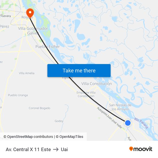 Av. Central X 11 Este to Uai map